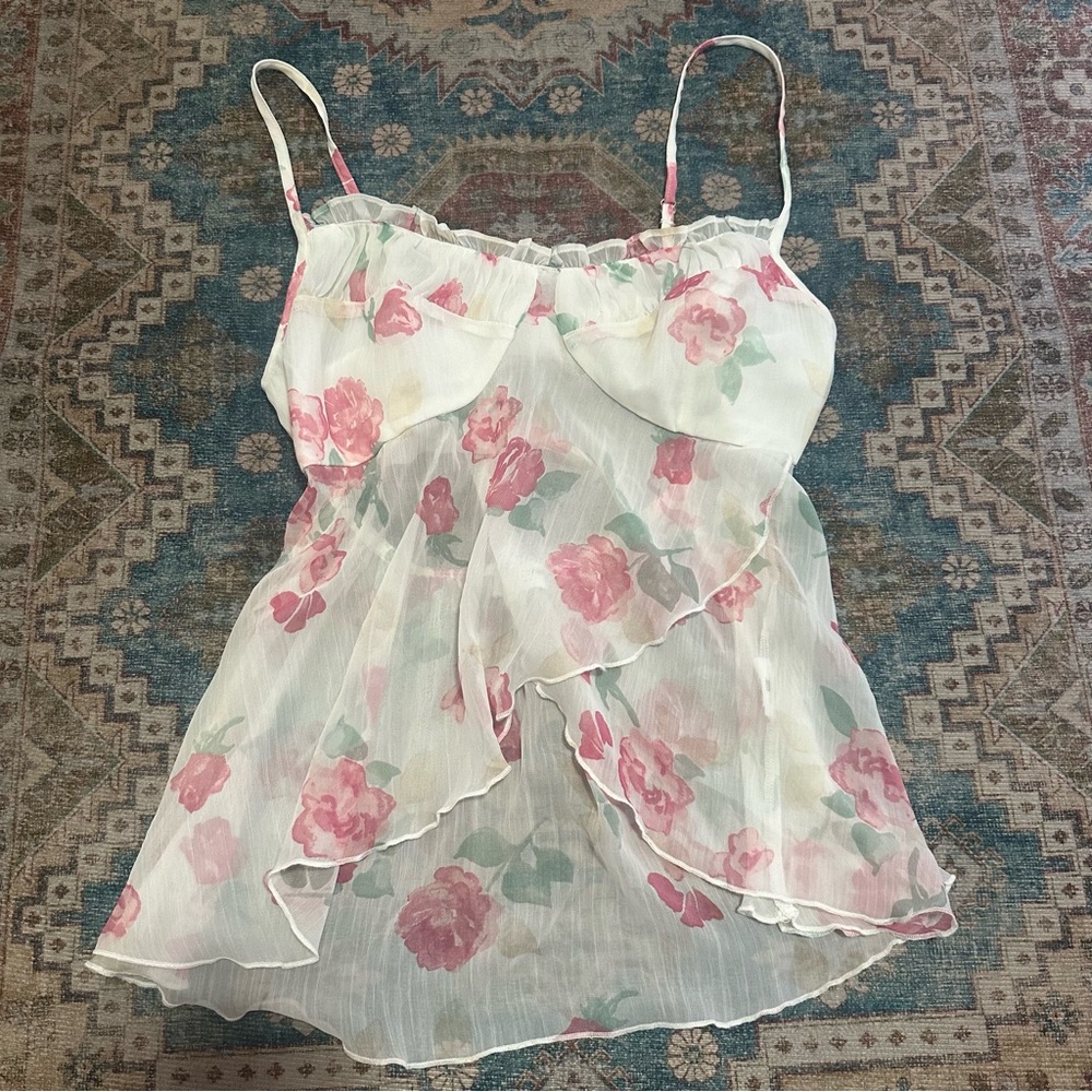 Social Tourist Asymmetrical Hem Chiffon Babydoll Top Size Medium - Picture 4 of 8